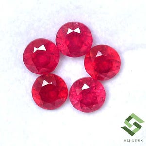 Rubí natural de corte redondo de 6 mm, lote de 5 piezas, 7,34 quilates, piedras preciosas sueltas GF