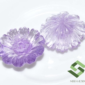 Natural Amethyst, Lemon Quartz, Rose Quartz Hand Made Carving Pairs Flower Shape Loose Gems