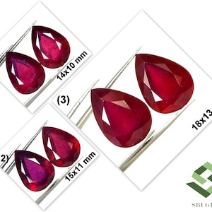 Naturliga rubin-päronslipade ädelstenar: Kalibrerade par för smycken (14x10 till 18 x 13 mm)