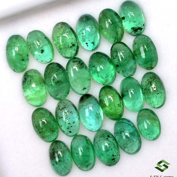 5x3 mm Natural Emerald Oval Cabochon Lot 23 Pcs Lustrous Green Loose Gemstones 5.73 Cts