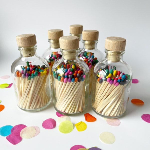 Luxury bottle of Rainbow Mix safety matches, coloured matches, safety matches, match jar, match bottles, matches