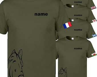 Fishing T Shirt Personalised with your name and any flag on sleeve
