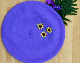 Lilac Sunflower Wool Beret