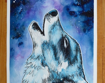 Howling wolf - Watercolour Print