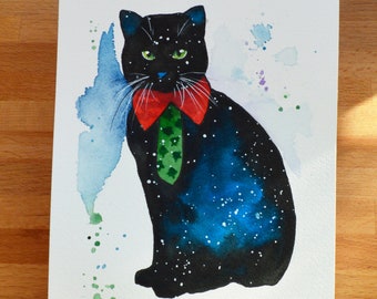 幻の子猫：水彩画による黒猫のファインアート - Etsy 日本