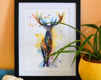 Het hert - aquarel kunstprint