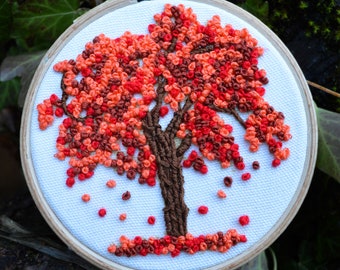 Hand Embroidered Autumn Tree