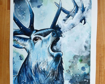 Winter hert - aquarelprint