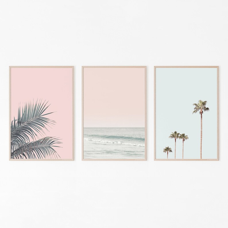 Print Set Pastel Wall Art Pink Wall Art Beach Wall Art Set Etsy