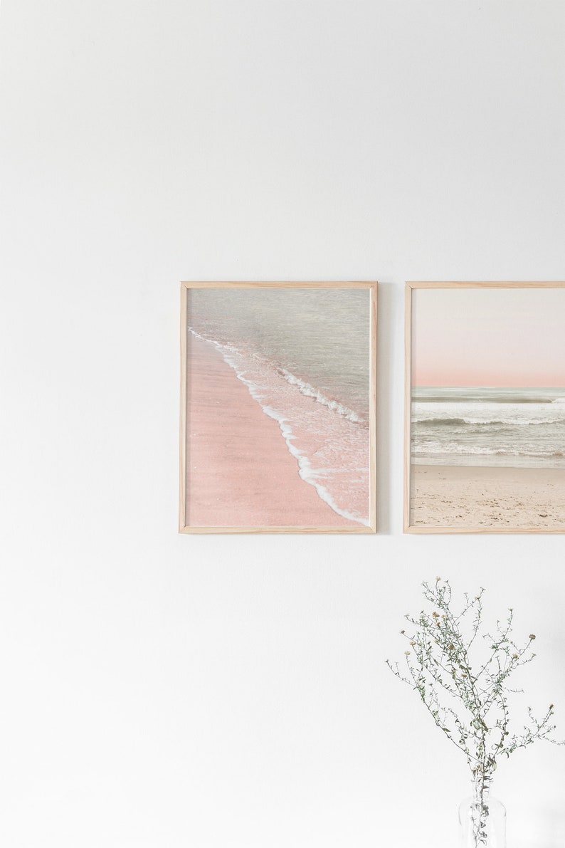 Set of 2 Prints Beach Print Beach Wall Art Pink Beach Art Etsy