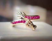 9K Solid Gold Vintage Channel Set Rubellite Dragon Ring - Hallmarked - AU UK Size R US Size 8-5 8 Rare Find