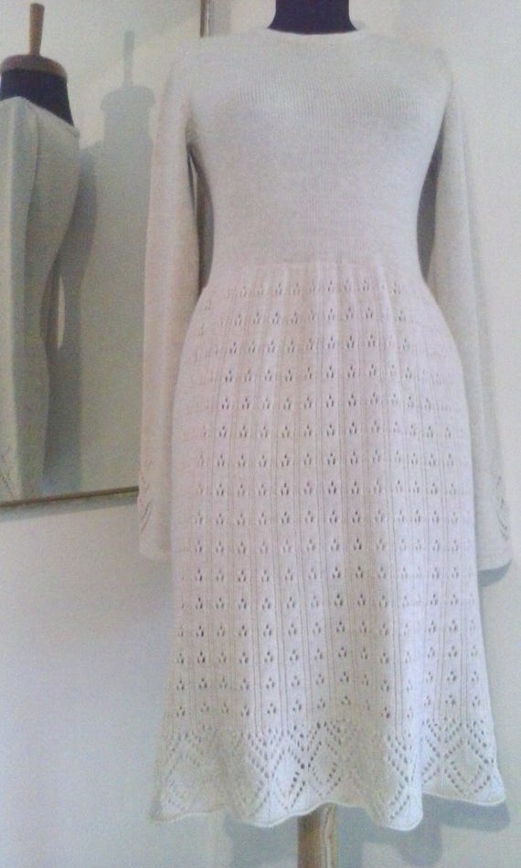 Knitted Dress With Lace Pattern Knitdress Dress Women S Dress White Dress Hand Made To Order