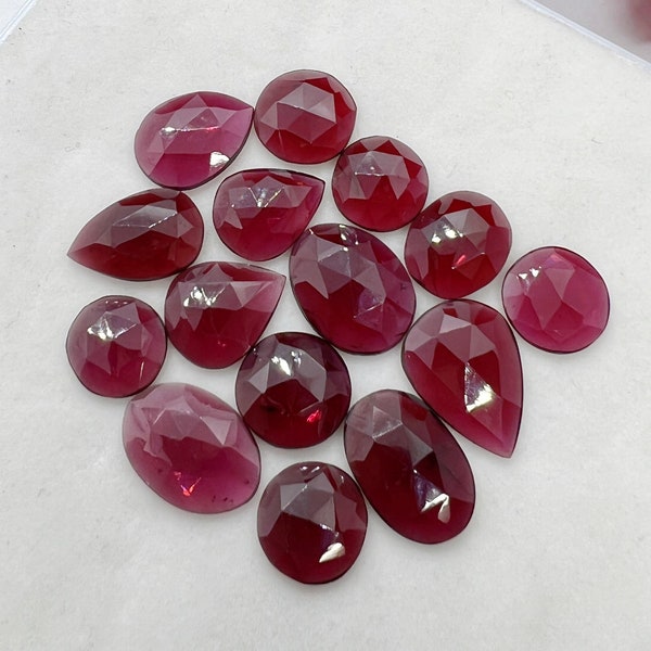 Lot de 10 pierres précieuses grenat naturel taillées en rose - Pierres précieuses grenat rouge - Pierres précieuses en vrac pour bijoux - Cabochon taille rose à dos plat, -8-12 mm