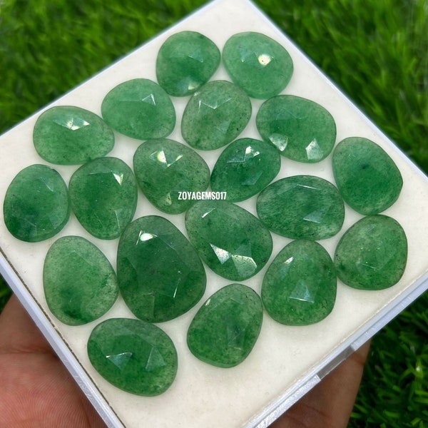 pack of 10pcs Green Strawberry Quartz Rosecut, Faceted Freeform Slices, Jewelry Supplies,Green Gemstone for making jewellery