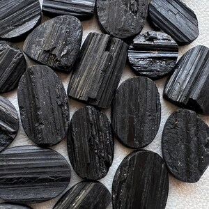 Black Tourmaline Druzy Cabochon Lot: Handmade Jewelry Making Stones image 2