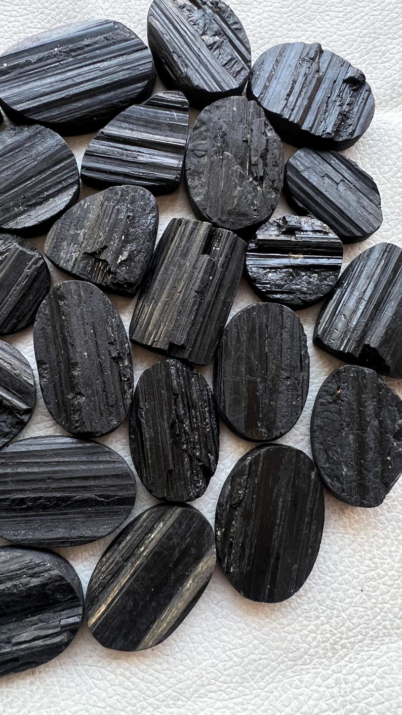 Black Tourmaline Druzy Cabochon Lot: Handmade Jewelry Making Stones image 2