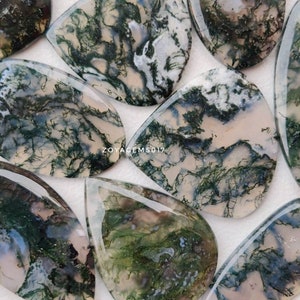 Handmade Moss Agate Cabochons: Natural Loose Stones for Jewelry Making