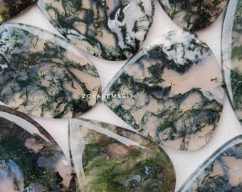 Handmade Moss Agate Cabochons: Natural Loose Stones for Jewelry Making