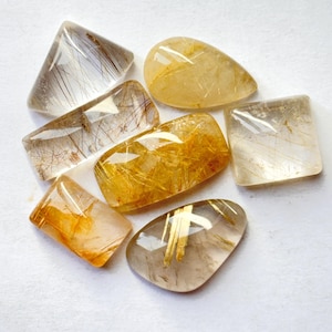 AAA品質のルースジェムストーンゴールデンルチルカボション7個セット - ジュエリー作りのための半貴石ジェムストーンカボション