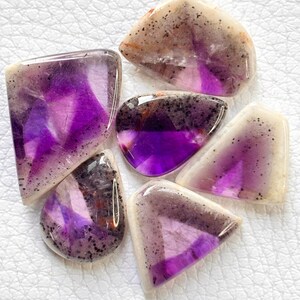 6 pcs pack of Trapiche Amethyst/-Hematite  Flat Back Gemstone Cabochon wire wrapping Jewelry Pendant setting macrame jewelry metals