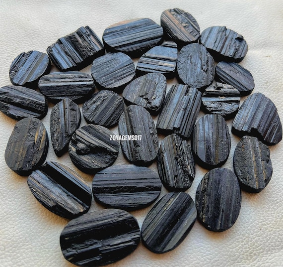 Black Tourmaline Druzy Cabochon Lot: Handmade Jewelry Making Stones