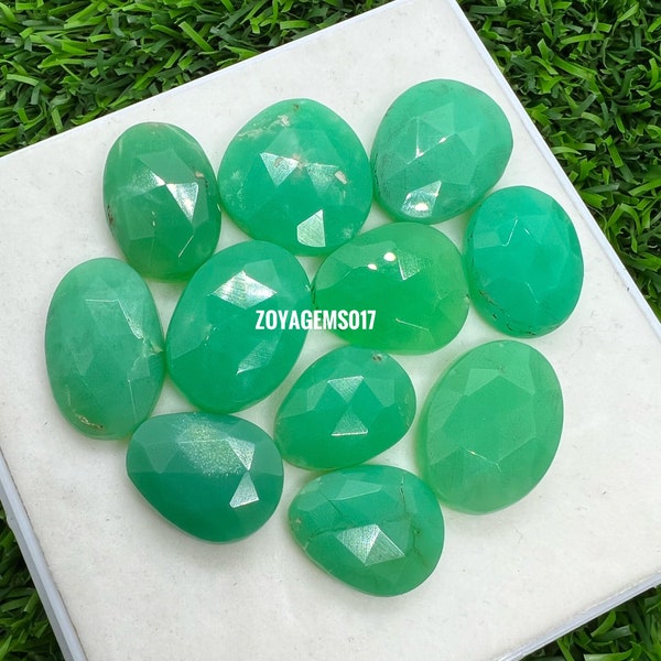 Natural Chrysoprase Loose Flat Back Mix Shape Rose Cut Lot ~ Chrysoprase Semiprecious Gemstone Loose Faceted Cabs For Jewelry rings