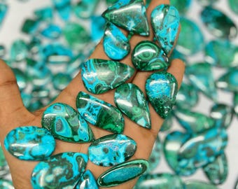 Malachite Chrysocolla Gemstone Cabochon Lot, AAA Quality, Mix Sizes