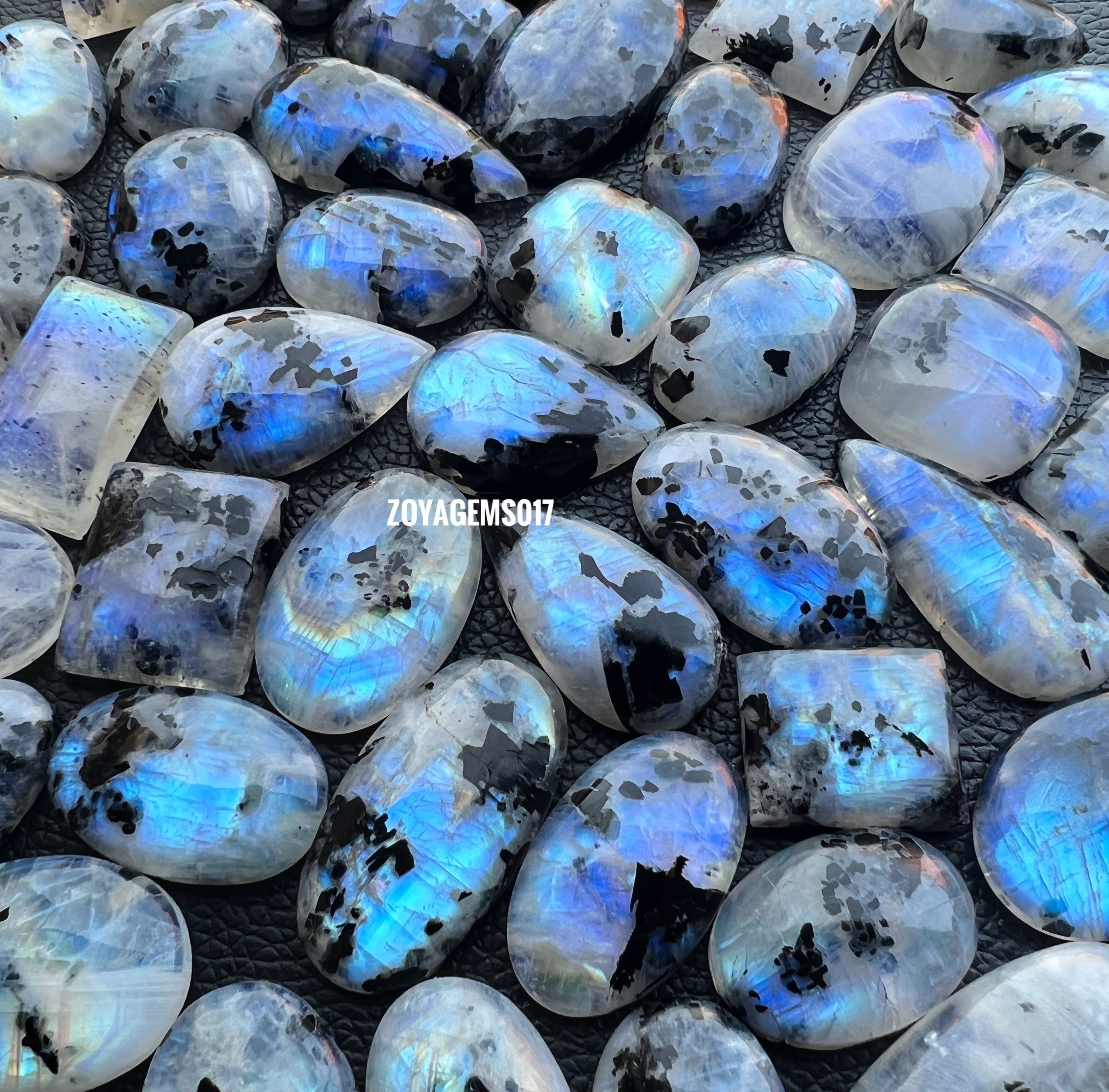 Black Dotted Tourmaline Rainbow moonstone cabochon different sizes and shapes used by weight for making jewelry-Rainbow moonstone jewelry