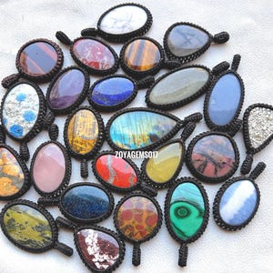 AAA+ Natural Handmade Macrame Pendants in mix gemstone varieties -cabochon pendants-Thread Pendants-Thread Pendants cabochon