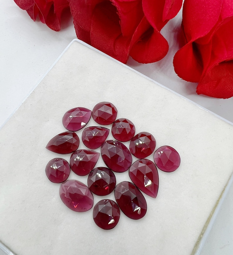 10pcs pack of Natural Garnet Rose cut Gemstone Red Garnet Gemstone Loose Gemstone For Jewelry Flat Back Rosecut Cabochon, 8-12mm size image 1