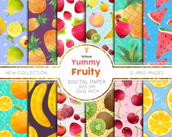 Fruit Digital Paper Fruits Pattern Summer Watercolor Texture Etsy