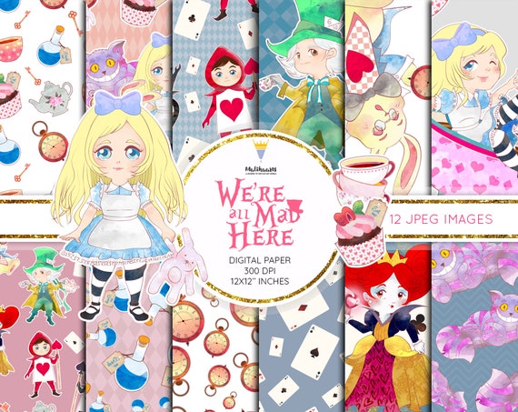 Alice In Wonderland Digital Paper Alice Paper Pack Etsy