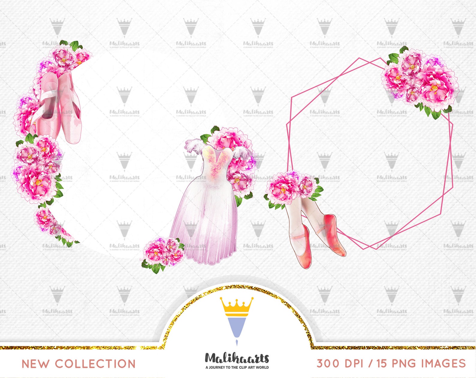 ballerina clipart, ballet clipart, watercolor ballet shoes, tutu dress, bridal shower, wedding invitation, romantic, roses peoni