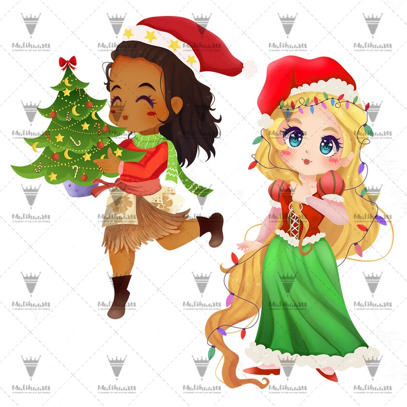 Clip Art Art Collectibles Christmas Princess Clipart Jasmine Rapunzel Moana Clipart New Year Clipart Png Files Snow White Clipart Ariel Elsa Clipart