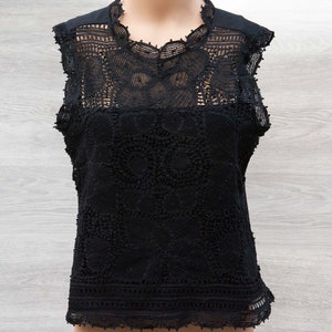 Black Lace Top for Women Handmade Romantic Lace Blouse 100% Cotton UNIQUE - UK Stock - also made to measurements