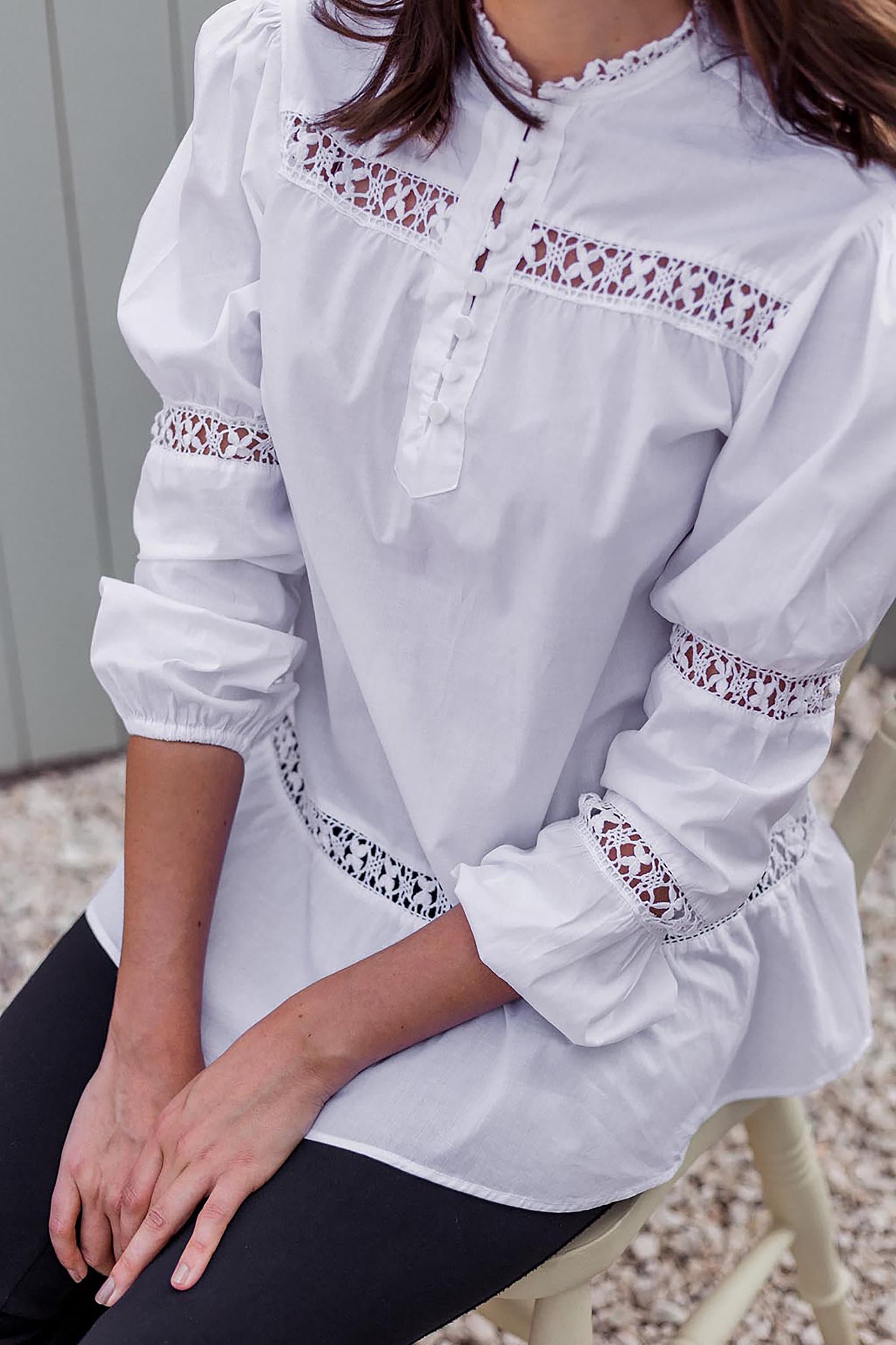 White Long Sleeve Lace Shirt for Women / Puff Sleeve White - Etsy UK