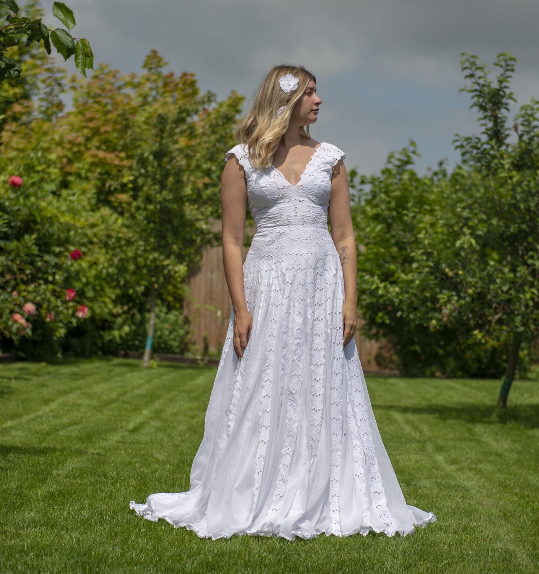 Lace Wedding Dress V Neck A Line Wedding Dress Size 12 UK Etsy