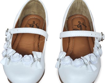 White Bow Flower Girl Shoes