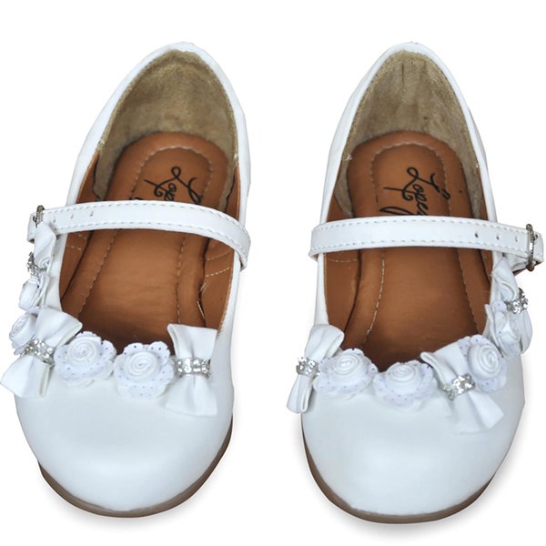 Chaussures de fille de fleur d'arc blanc