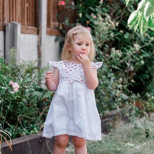 White Lace Flower Girl Dress / White Cotton Girl Dress / Handmade Lace Trims  2-3 Y Old