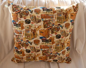 Quirky Suitcase Print Cushion Cover: Made to Order UK