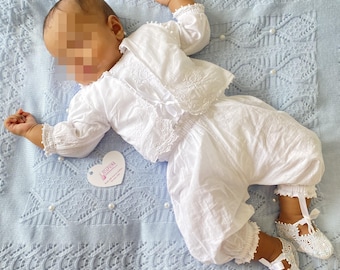 Handmade Baby Christening Outfit: Embroidered Cotton Lace Trims
