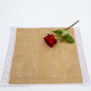 Jute Hessian Placemats with Cotton Lace Trims (6pcs) / Hessian Table Runners for Weddings and Garden Party (2 pcs)