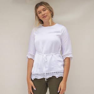 White Lace Blouse / Ladies Lace Top / Women White Blouse for Work - UK Stock