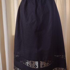 Black Petticoat 100% Cotton Adorned with Machine Made Lace Trims Victorian Waist Slip Dress and Skirt Extender Black Made in the UK