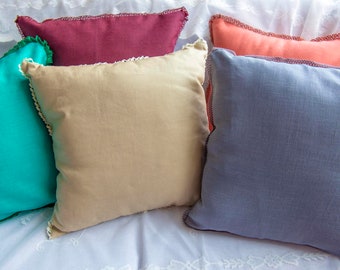 Linen Cushion Cover with Lace Trim: Bespoke Pillow Cover, Made in UK