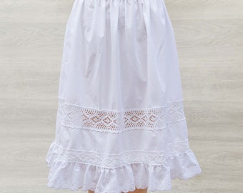 White Cotton Petticoat Embellished with Lace Trims Victorian Waist Slip Made in the UK - also made to measurements