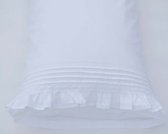 White Cotton Pillowcases with Ruffles Pleats Bows and Lace Trims - Made in the UK - Pillow Cover (made to order - bespoke)