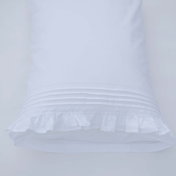 White Cotton Pillowcases with Ruffles Pleats Bows and Lace Trims - Made in the UK - Pillow Cover (made to order - bespoke)