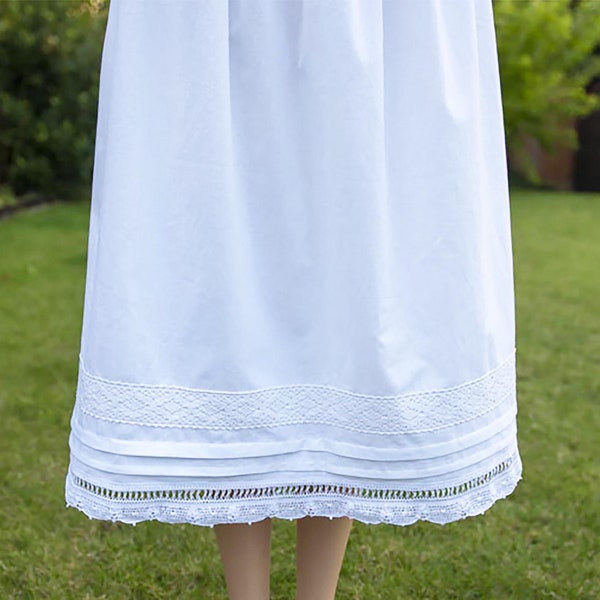 Bespoke White Cotton Petticoat Handmade Lace Trims Victorian Waist Slip - Made in the UK - Black OR White